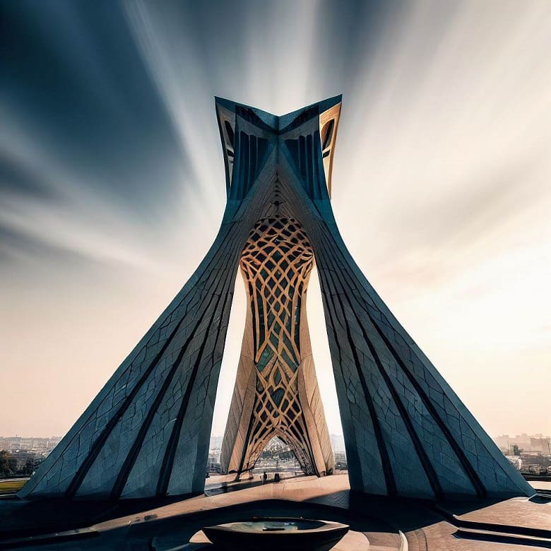 نتیجه طراحی برج آزادی تهران با هوش مصنوعی