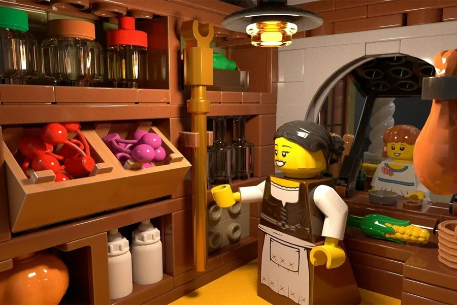 میوه‌فروشی قدیمی در لندن که با لگو بازسازی شده است