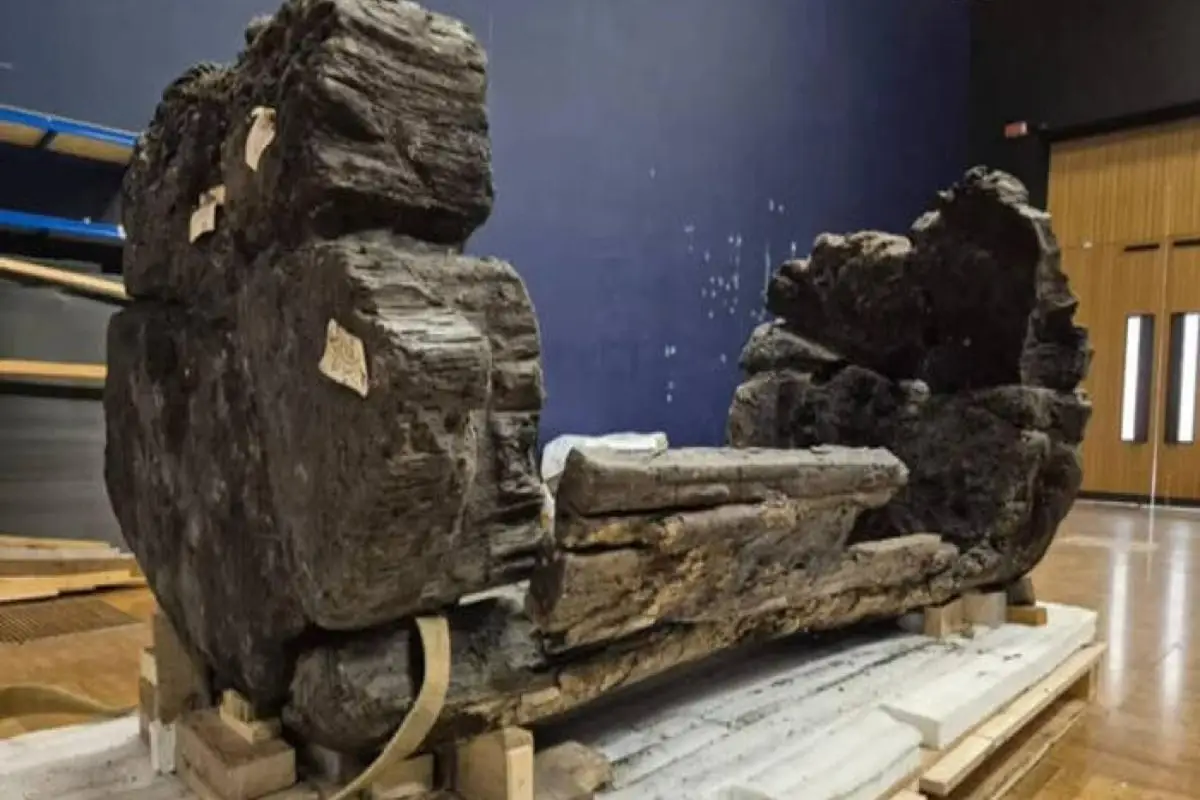 نمایش تابوت 4000 ساله چوبی کشف شده در موزه