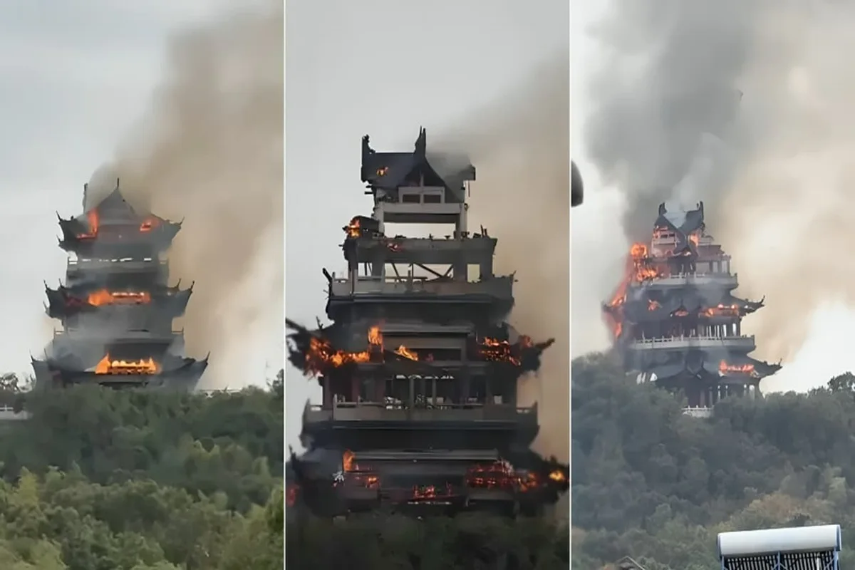 آتش‌سوزی در معبد 1500 ساله چین