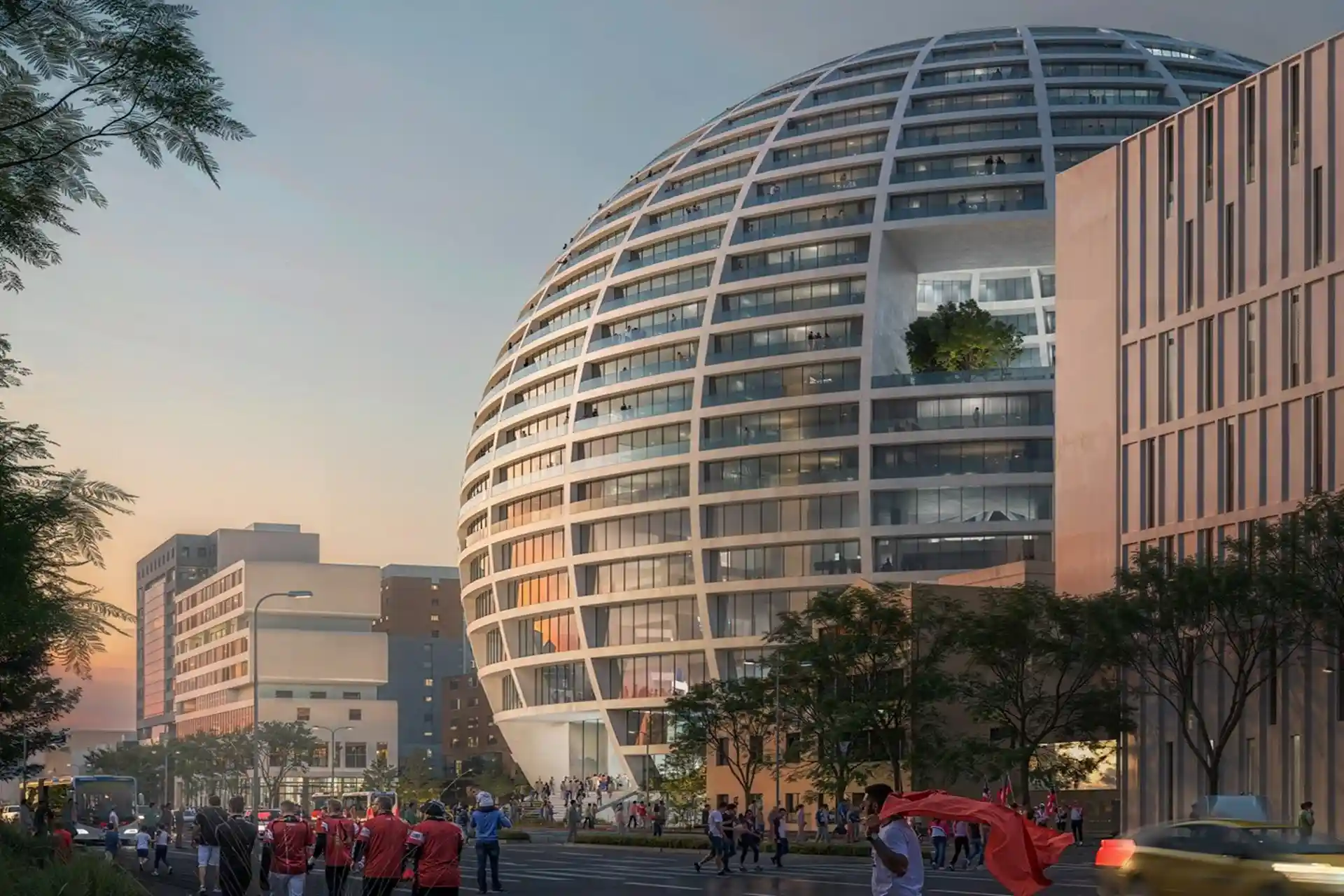 پروژه جسورانه Grand Ballroom که از بیرون مانند یک توپ است