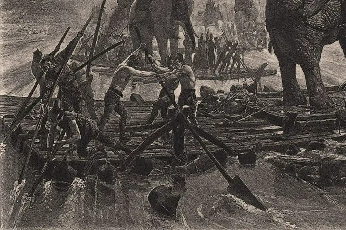 تصویر عبور لشکر هانیبال از رود رون